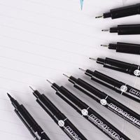 9Pcs/Set Black Pigment Liner Neelde Water-proof Drawing Pen Pigma Micron Sunproof Marker Pen for Sketching Office School