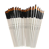 6pc Fine Nylon Hair Pearl White Wooden Handle Paint brush Oil Watercolor Paint Brushes for Acrylic Painting Drawing Art Supplies