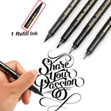 4 Sizes Nibs Calligraphy Pen Brush Lettering Pens Set flexible Refill Brush Markers Set for Writing Drawings DIY Journal