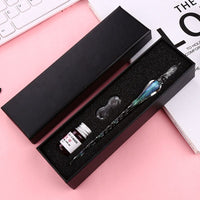 DINGYI Starry Sky Crystal Glass Fountain Pen Glitter Ink Dip Pen Set Signature Pen Gift Box Handmade Students Supplies