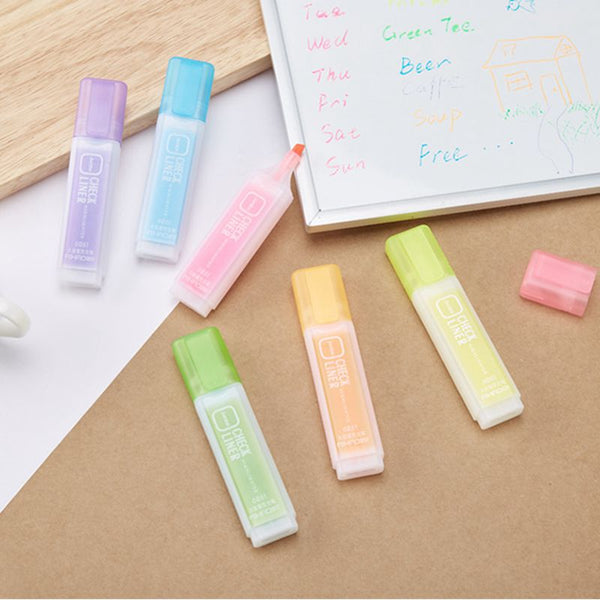 QingY-6 Pieces Kawaii Pens Cute Candy Color Highlighters Manga Marker Pens  Pastel Midliner Stationery for Students 