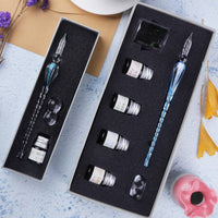 Vintage Crystal Glass Dip Pen Set Non-carbon Gold Ink Fountain Signature Calligraphy Pen Writing Tools Stationery Gift