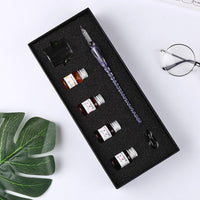 Vintage Crystal Glass Dip Pen Set Non-carbon Gold Ink Fountain Signature Calligraphy Pen Writing Tools Stationery Gift