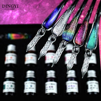 DINGYI Starry Sky Crystal Glass Fountain Pen Glitter Ink Dip Pen Set Signature Pen Gift Box Handmade Students Supplies