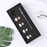 Vintage Crystal Glass Dip Pen Set Non-carbon Gold Ink Fountain Signature Calligraphy Pen Writing Tools Stationery Gift