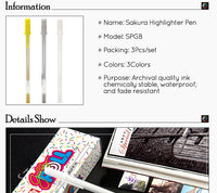 Sakura 0.8mm White Gold Silver Gel Pens Sketching Drawing Pen for Art Marker Design Comic Manga Painting Supplies