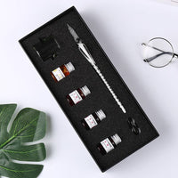 Vintage Crystal Glass Dip Pen Set Non-carbon Gold Ink Fountain Signature Calligraphy Pen Writing Tools Stationery Gift