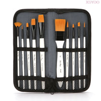 Professional 10Pcs Paint Brushes Set Add Carrying Case Nylon Hair Brush for Artists Acrylic Oil Watercolor Gouache Art Supplies