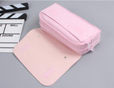 Korea Cherry blossoms PU Leather Student Pencil Case Double Zipper Large Capacity School Handy Female Bag Stationery Pencil Bag