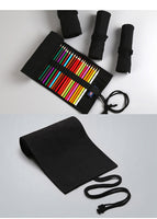 Black Color School Pencil Case Roller 36/48/72 Holes Canvas Roll Up Makeup Canvas Pen Bag For Girls Boys Stationery