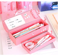 Multi-function Pencil Case 3 Layer Pen Box Large Capacity Pencilcase Stationery Box for Girls Password Lock School Supplies