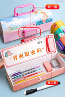 New Cute Three Layers Password lock Pencil Case Large Capacity Multi-function Stationery Box For School Students Art Supplies