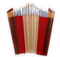 36/38 pcs Paint Brushes Set with Canvas Bag Case Long Wooden Handle Synthetic Hair Oil Acrylic Watercolor Painting Art Supplies