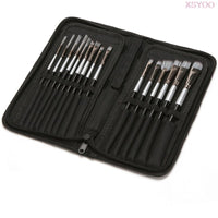 High quality New 15Pcs Paint brush Set silver Nylon hair Brush Includes Pop-Up Carrying Case For Acrylic Oil Watercolor Gouache