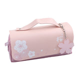 Korea Cherry blossoms PU Leather Student Pencil Case Double Zipper Large Capacity School Handy Female Bag Stationery Pencil Bag