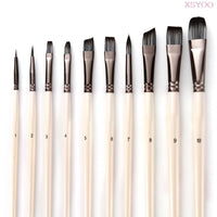 Xsyoo 10pcs Synthetic Nylon Hair Wood Paint Brushes Set for Artist Acrylic Gouache Oil Watercolor Painting Brushes Art Supplies