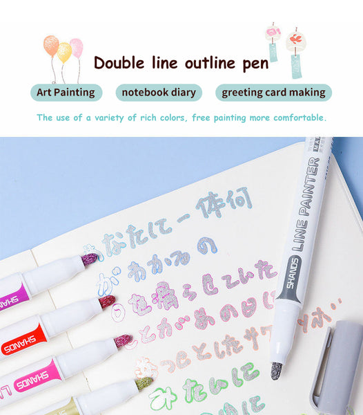 8 pcs/set Double Lines Contour Color Art Marker Pens DIY Scrapbooking  Bullet Diary Graffiti Drawing Out Line Pen Stationery