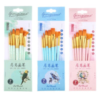 Artist Brush Nylon Watercolor Professional Brush Set Wooden Handle Round Tip Pen Hook Line Pen 7 Piece Set Art Supplies