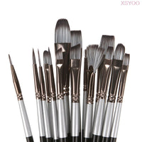 High quality New 15Pcs Paint brush Set silver Nylon hair Brush Includes Pop-Up Carrying Case For Acrylic Oil Watercolor Gouache