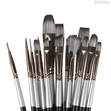 High quality New 15Pcs Paint brush Set silver Nylon hair Brush Includes Pop-Up Carrying Case For Acrylic Oil Watercolor Gouache