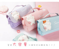 Kawaii Cherry PU Leather Capacity Pencil Case School Pencil Bag Holder Bag Pen Box For Sweet Flowers Girls Gift Pouch Stationery