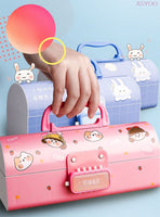 New Cute Three Layers Password lock Pencil Case Large Capacity Multi-function Stationery Box For School Students Art Supplies