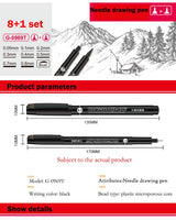 KNOW 9Pcs/Set Black Pigment Liner Neelde Water-proof Drawing Pen Pigma Micron Sunproof Marker for Sketch Drawing