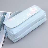 Korea Cherry blossoms PU Leather Student Pencil Case Double Zipper Large Capacity School Handy Female Bag Stationery Pencil Bag