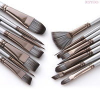 High quality New 15Pcs Paint brush Set silver Nylon hair Brush Includes Pop-Up Carrying Case For Acrylic Oil Watercolor Gouache