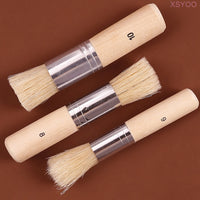 Mont Marte High Quality 3Pcs Wooden Stencil Brush Hog Bristle Brushes for Round Acrylic Watercolor Oil Painting Detail Brushes