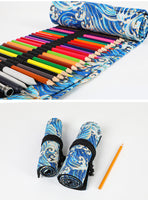 New 36/48/72Holes Pencil Bag Canvas Wrap Roll Up Pencil Case Student Stationery Supplies Pen Storage Bag Gift