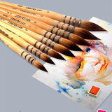 High Quality Squirrel Hair Wood Log Handle Round Paint Brushes Set Professional Painting Brush for Art Watercolor Gouache