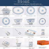 High-end simples chinês cerâmica casa tigelas e pratos conjunto de utensílios de mesa azul e branco esmalte combinação de presente de casamento