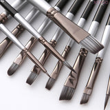 High quality New 15Pcs Paint brush Set silver Nylon hair Brush Includes Pop-Up Carrying Case For Acrylic Oil Watercolor Gouache