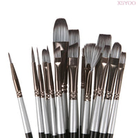 High quality New 15Pcs Paint brush Set silver Nylon hair Brush Includes Pop-Up Carrying Case For Acrylic Oil Watercolor Gouache