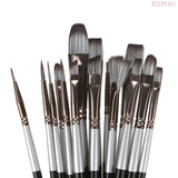 High quality New 15Pcs Paint brush Set silver Nylon hair Brush Includes Pop-Up Carrying Case For Acrylic Oil Watercolor Gouache