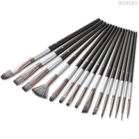 High quality New 15Pcs Paint brush Set silver Nylon hair Brush Includes Pop-Up Carrying Case For Acrylic Oil Watercolor Gouache