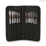 High quality New 15Pcs Paint brush Set silver Nylon hair Brush Includes Pop-Up Carrying Case For Acrylic Oil Watercolor Gouache