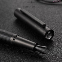 Hongdian Black Silver Metal Fountain Pen EF/F/Bent NibTree Texture Excellent Writing Titanium Fountain Pen Standard Pen