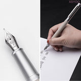 Hongdian Black Silver Metal Fountain Pen EF/F/Bent NibTree Texture Excellent Writing Titanium Fountain Pen Standard Pen