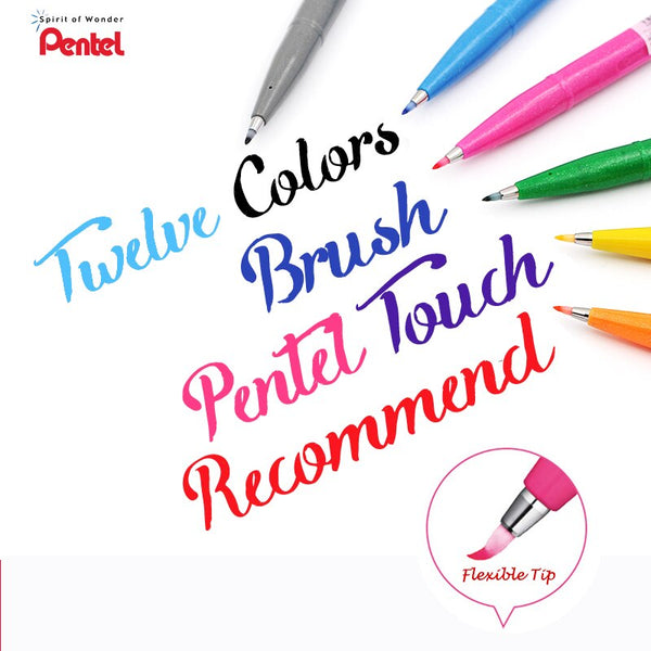 2020 New Pastel Floral 12 Color Pentel Fude Touch Brush Sign Pen Olive  Turquoise