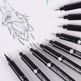 KNOW 9Pcs/Set Black Pigment Liner Neelde Water-proof Drawing Pen Pigma Micron Sunproof Marker for Sketch Drawing