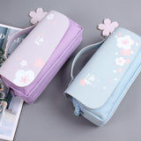 Kawaii Cherry PU Leather Capacity Pencil Case School Pencil Bag Holder Bag Pen Box For Sweet Flowers Girls Gift Pouch Stationery