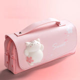 Kawaii Cherry PU Leather Capacity Pencil Case School Pencil Bag Holder Bag Pen Box For Sweet Flowers Girls Gift Pouch Stationery