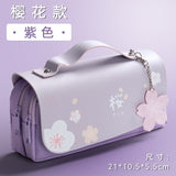 Kawaii Cherry PU Leather Capacity Pencil Case School Pencil Bag Holder Bag Pen Box For Sweet Flowers Girls Gift Pouch Stationery