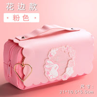 Kawaii Cherry PU Leather Capacity Pencil Case School Pencil Bag Holder Bag Pen Box For Sweet Flowers Girls Gift Pouch Stationery