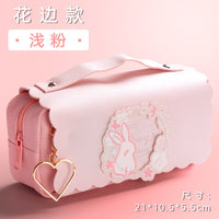 Kawaii Cherry PU Leather Capacity Pencil Case School Pencil Bag Holder Bag Pen Box For Sweet Flowers Girls Gift Pouch Stationery