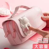 Kawaii Cherry PU Leather Capacity Pencil Case School Pencil Bag Holder Bag Pen Box For Sweet Flowers Girls Gift Pouch Stationery