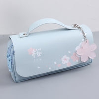 Korea Cherry blossoms PU Leather Student Pencil Case Double Zipper Large Capacity School Handy Female Bag Stationery Pencil Bag