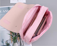 Korea Cherry blossoms PU Leather Student Pencil Case Double Zipper Large Capacity School Handy Female Bag Stationery Pencil Bag